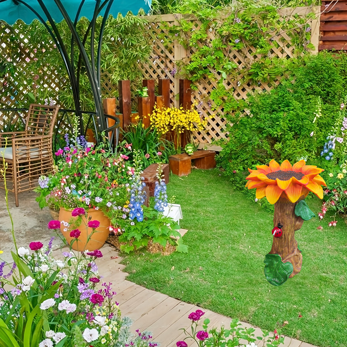 Resin Gardening Ornaments Sunflower Bird Drinker Sunflower Crafts Ornaments