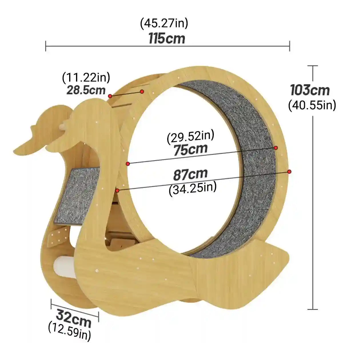 Spacious Wooden Cat Treadmill with Scratch Pad & Quiet Rollers