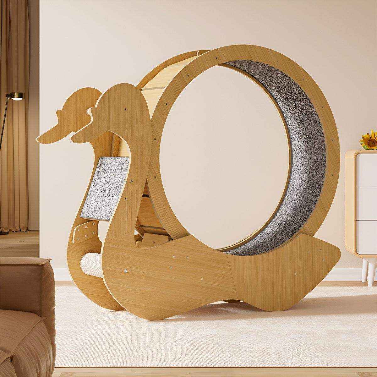 Spacious Wooden Cat Treadmill with Scratch Pad & Quiet Rollers