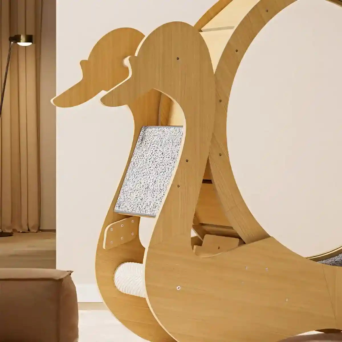 Spacious Wooden Cat Treadmill with Scratch Pad & Quiet Rollers