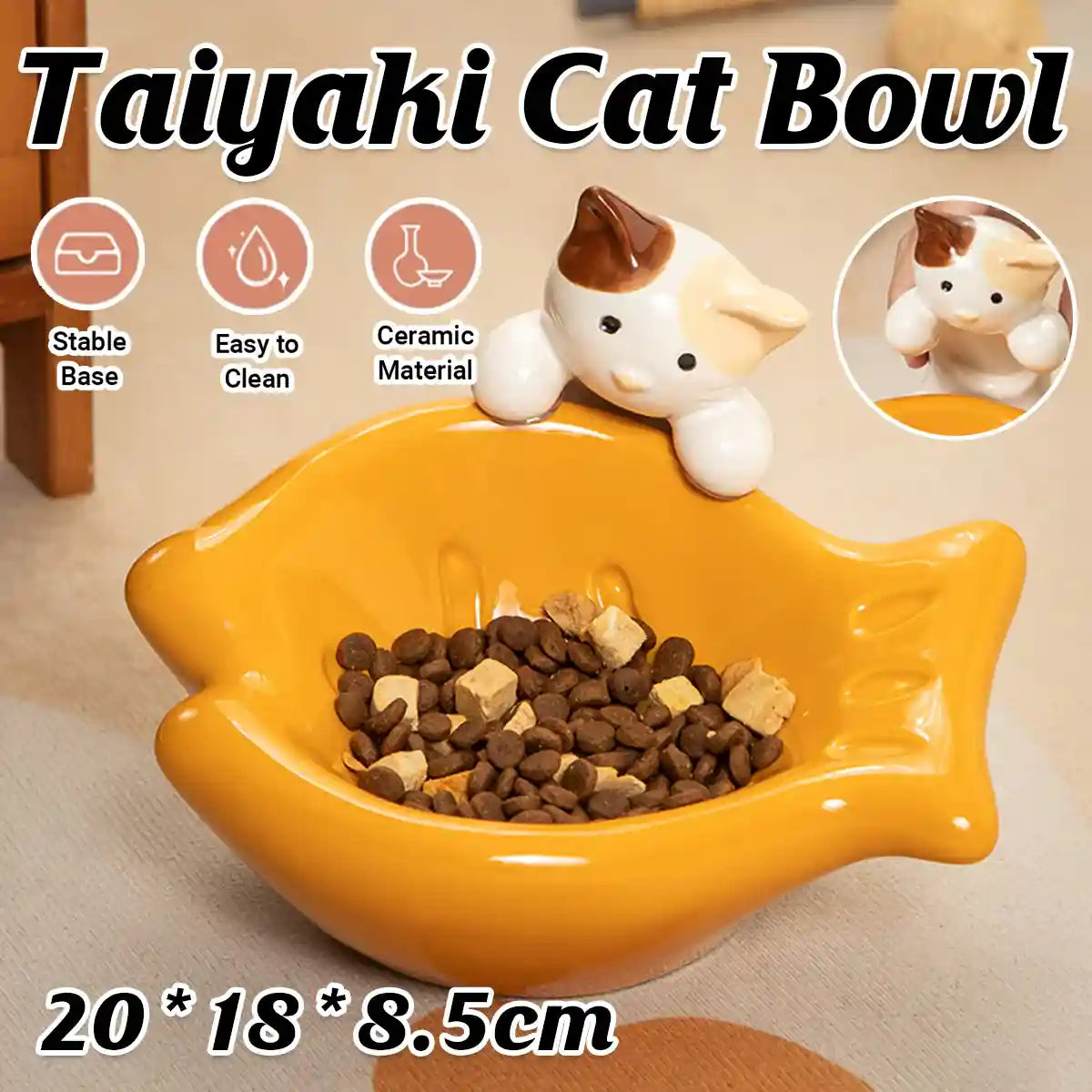 Tilted Ceramic Cat Bowl with Neck Support for Cats and Small Dogs