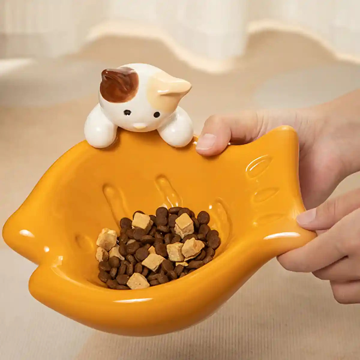 Tilted Ceramic Cat Bowl with Neck Support for Cats and Small Dogs