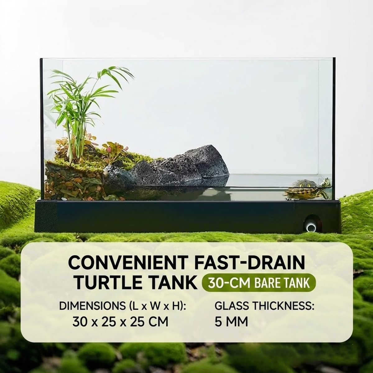 30cm Glass Reptile Tank with Drain Control