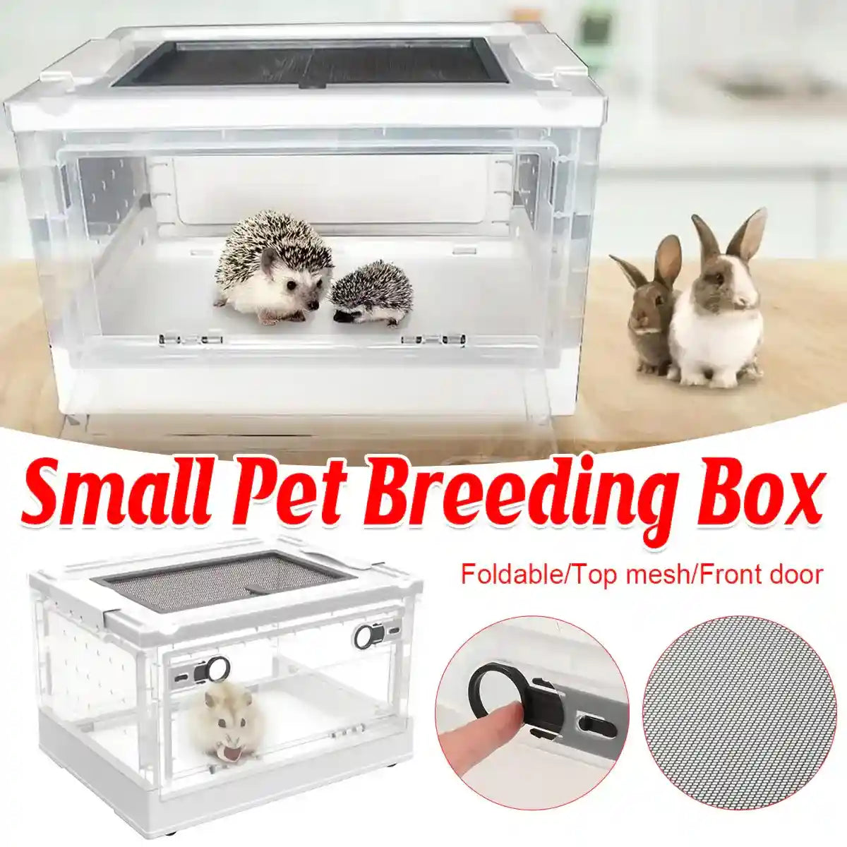 Foldable Transparent Small Pet Breeding Box with Mesh Lid