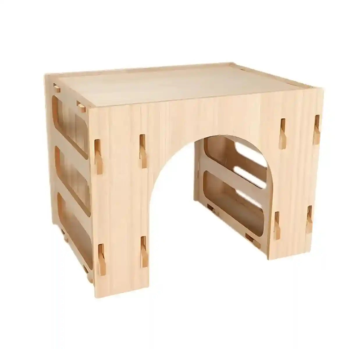 3-in-1 Wooden Hideout Tunnel with Bunny Hay Feeder Rack