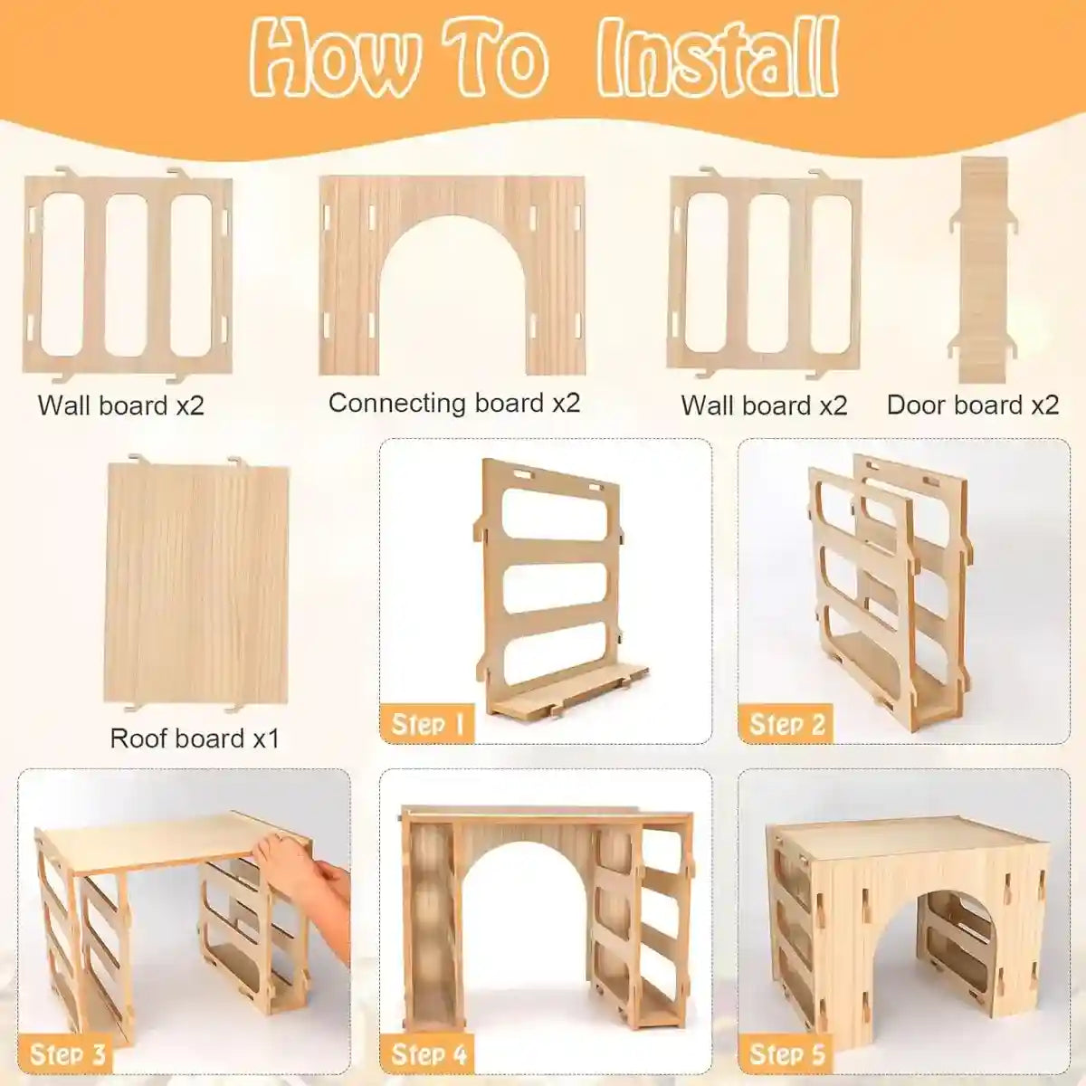 3-in-1 Wooden Hideout Tunnel with Bunny Hay Feeder Rack