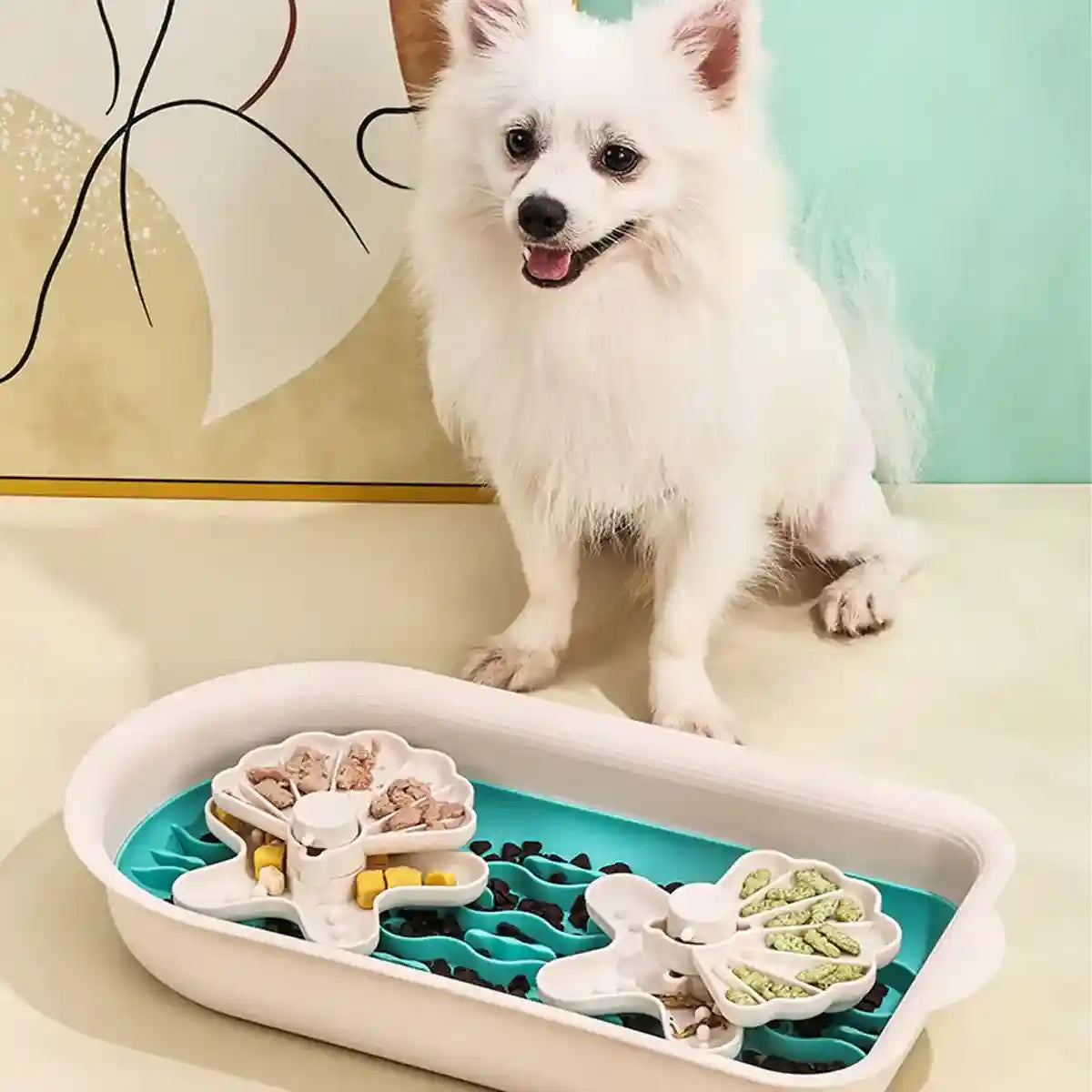 Interactive Rotating Puzzle Slow Feeder Bowl for Small & Medium Dogs