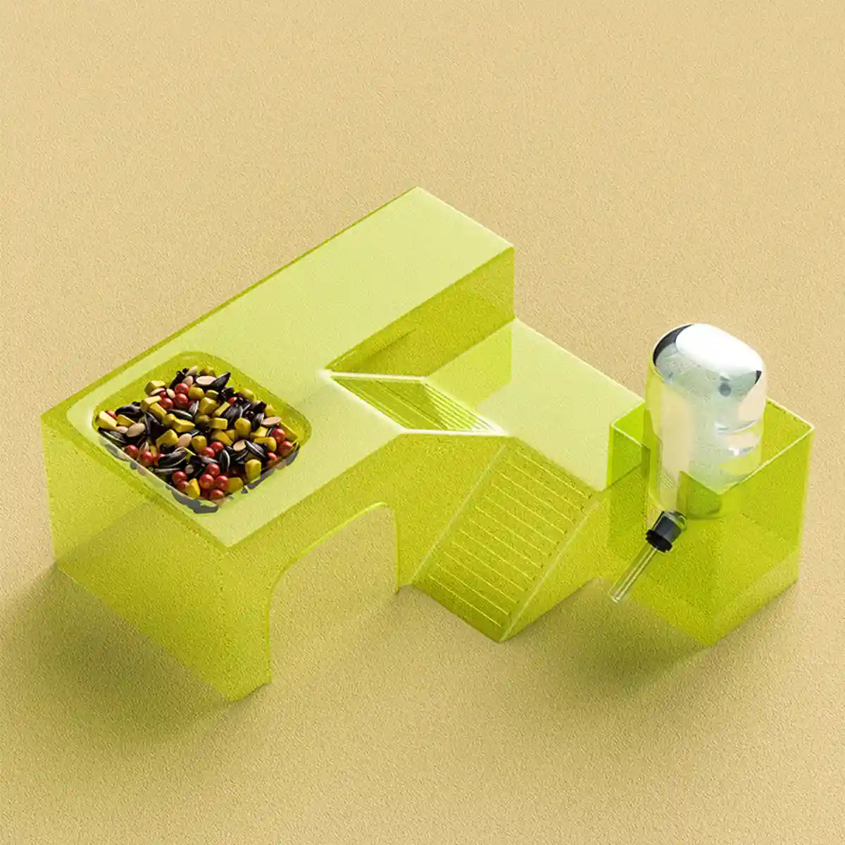 Transparent Hamster Platform With Bottle & Feeder