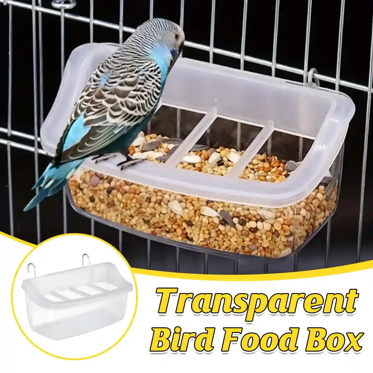Transparent bird seed feeder for budgies and small pets cage use