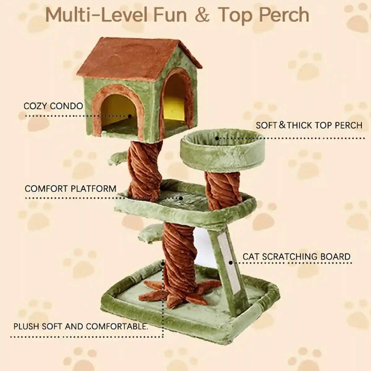 Multi-Level Modern Cat Tree With Cozy Condo And Scratching Board