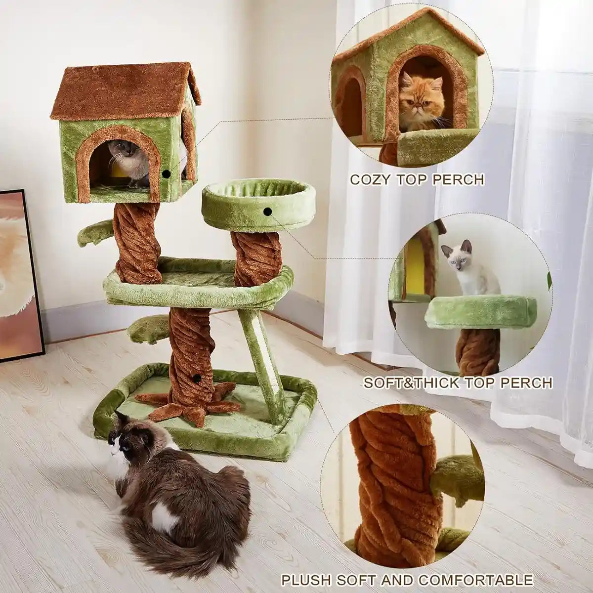 Multi-Level Modern Cat Tree With Cozy Condo And Scratching Board