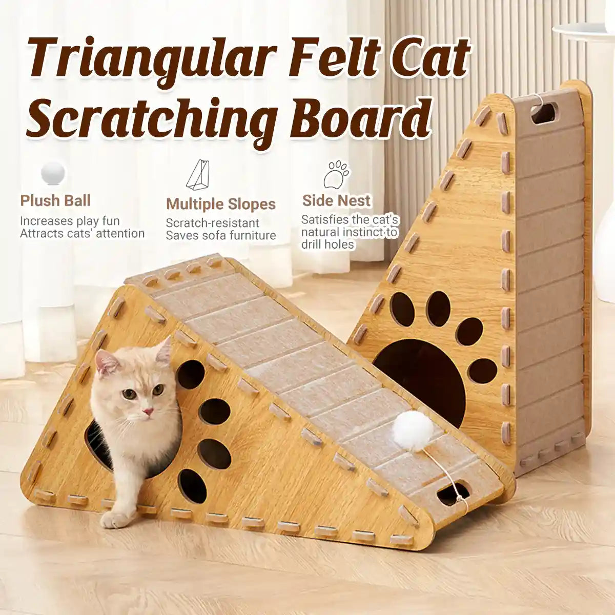 L-Shaped Cat Scratching Board with Nest and Plush Toy