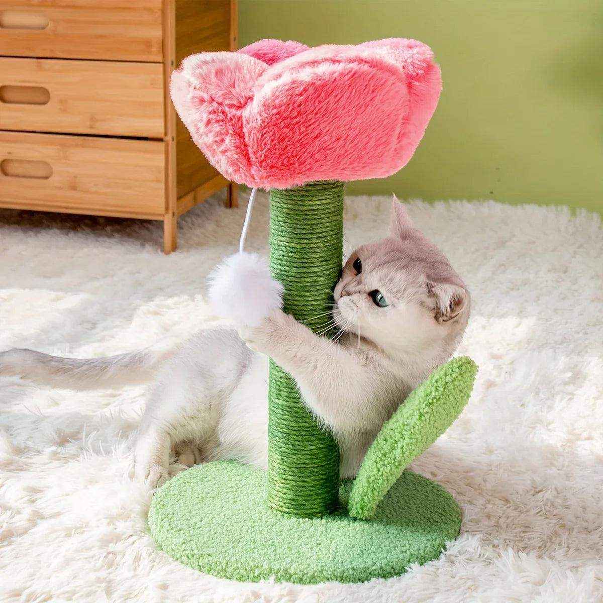 Decorative Flower Cat Tree with Sisal Post and Plush Tulip Top