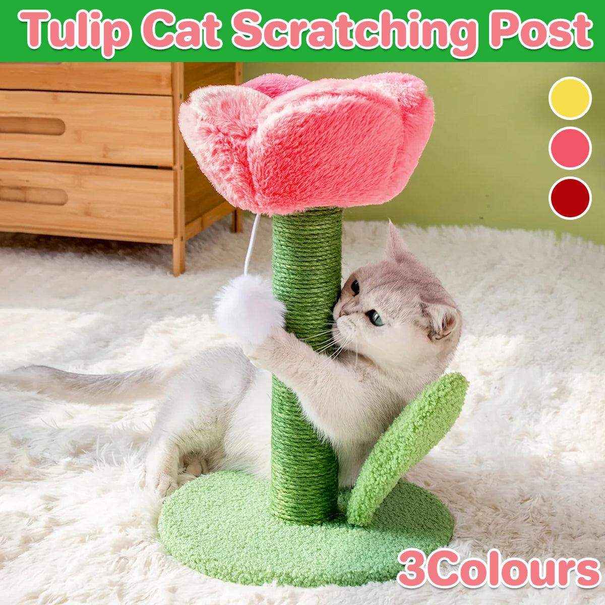 flower cat tree with tulip design and sisal post