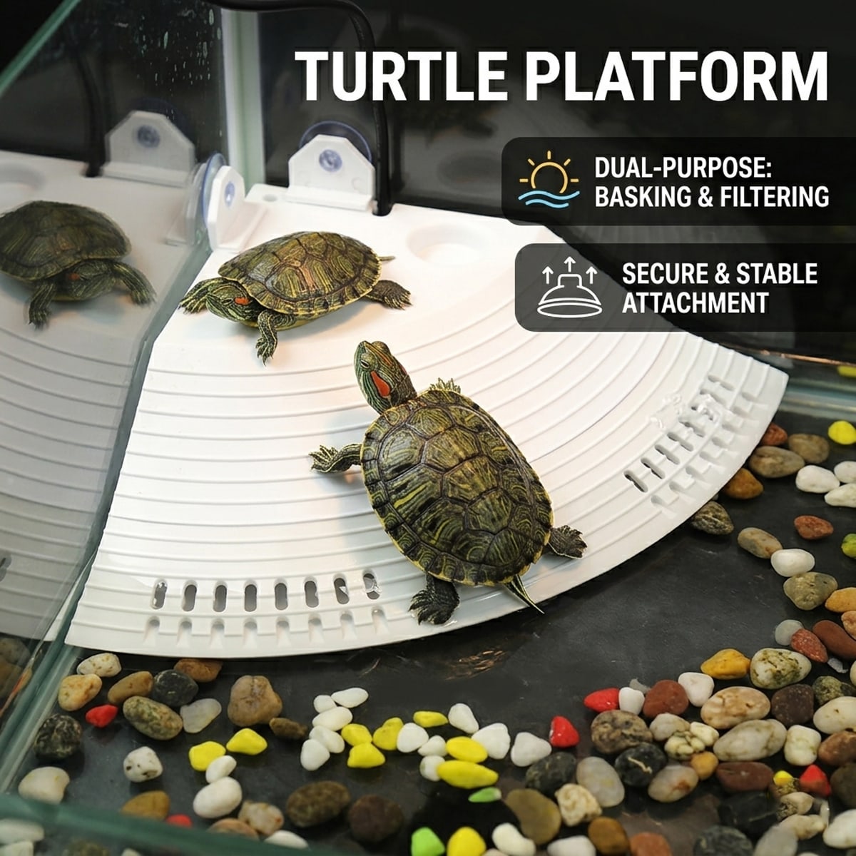 Corner Turtle Basking Platform with Suction Cups & Climbing Ramp