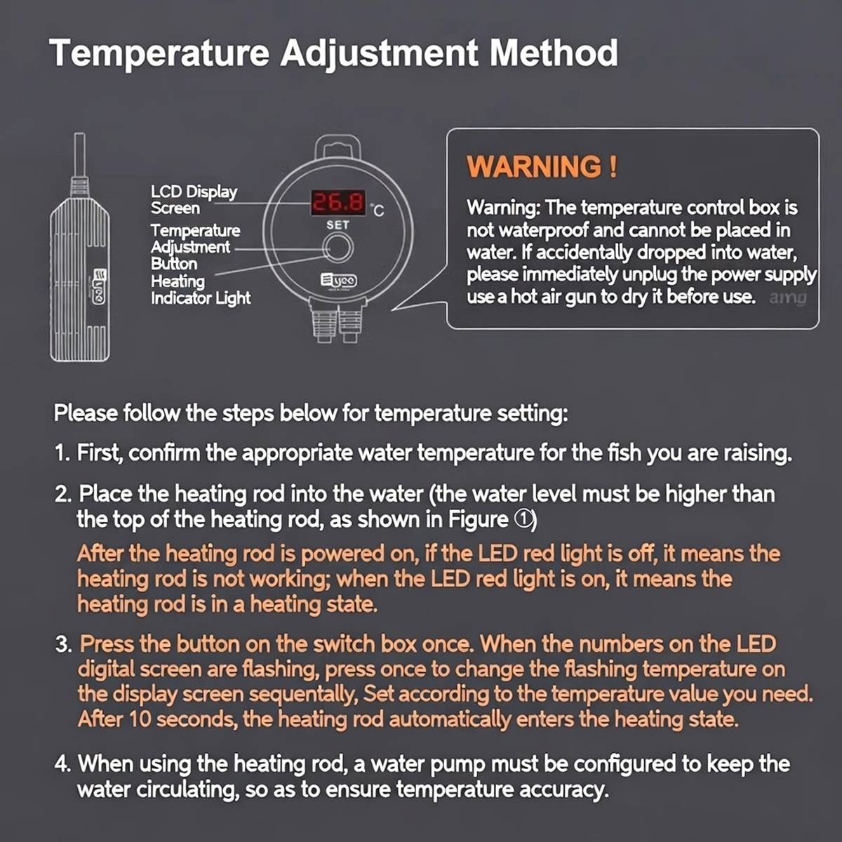 Turtle Tank Heater - Smart Digital Display Heating Rod (25W/50W)