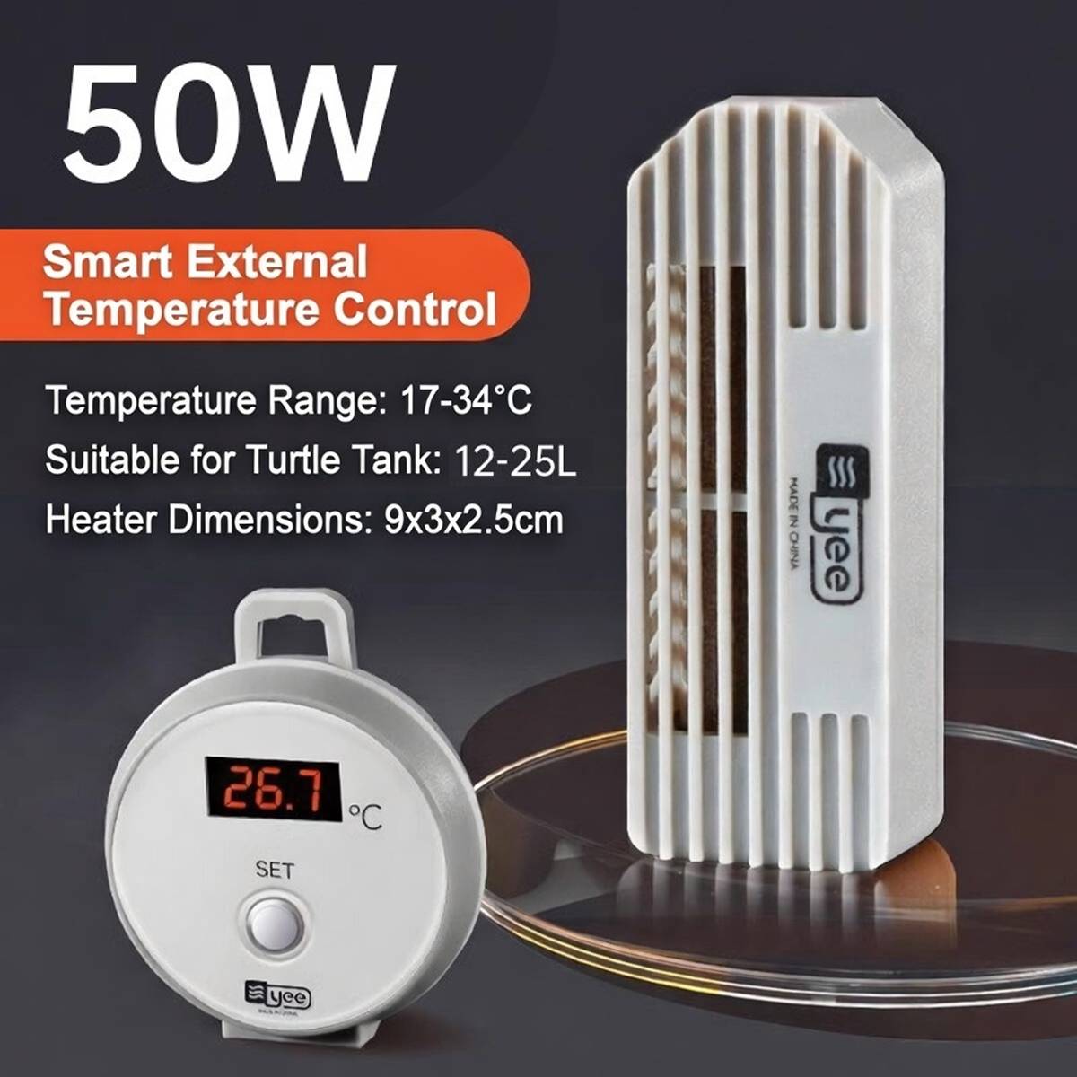 Turtle Tank Heater - Smart Digital Display Heating Rod (25W/50W)