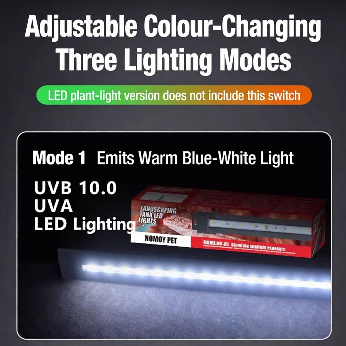 UVB 10.0 LED Reptile Lamp 6W | 3 Lighting Modes UVA + UVB Terrarium Light