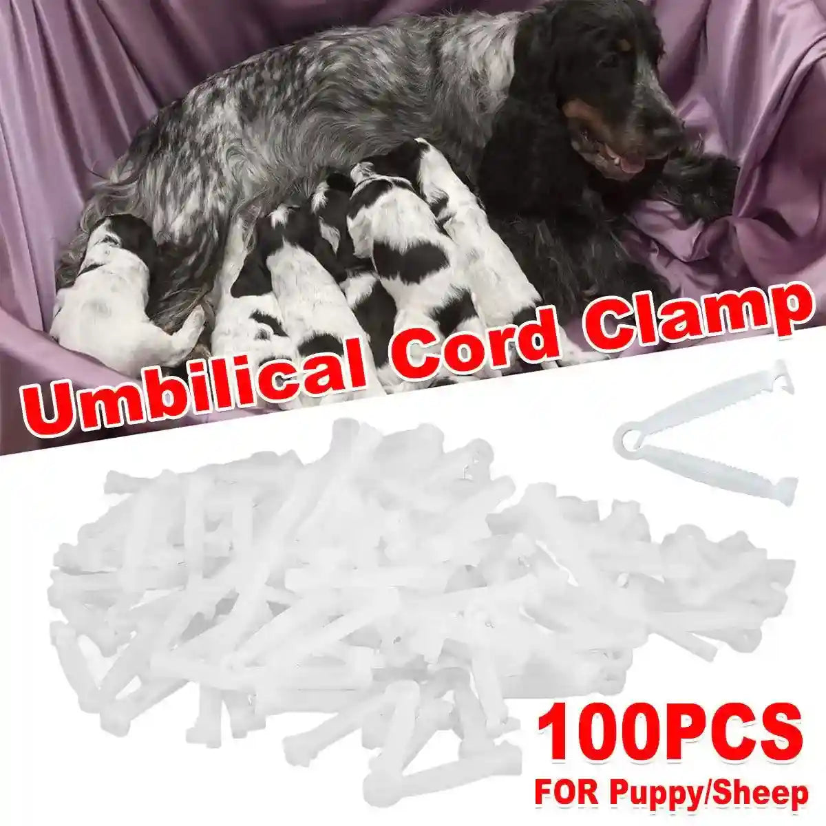 Umbilical cord clamps – Secure, hygienic, and durable clips for newborn puppies, lambs, and piglets.