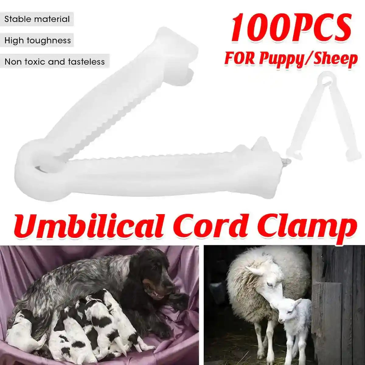 100PCS Umbilical Cord Clamps for Newborn Animals Secure & Hygienic