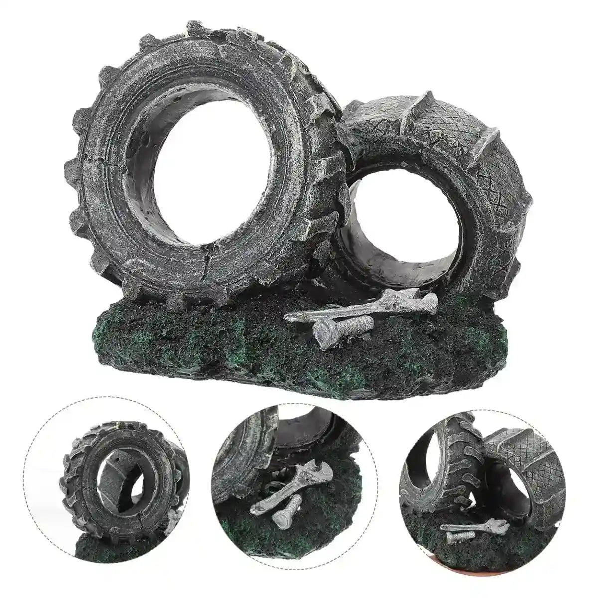 Vintage Resin Tire Ornament for Fish Tanks – Aquarium Decoration