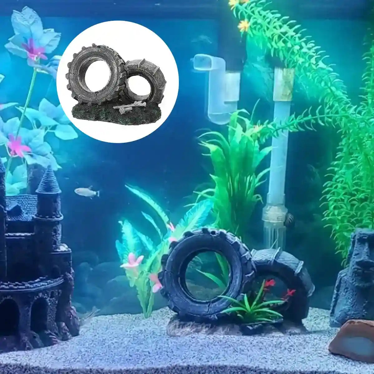 Vintage Resin Tire Ornament for Fish Tanks – Aquarium Decoration