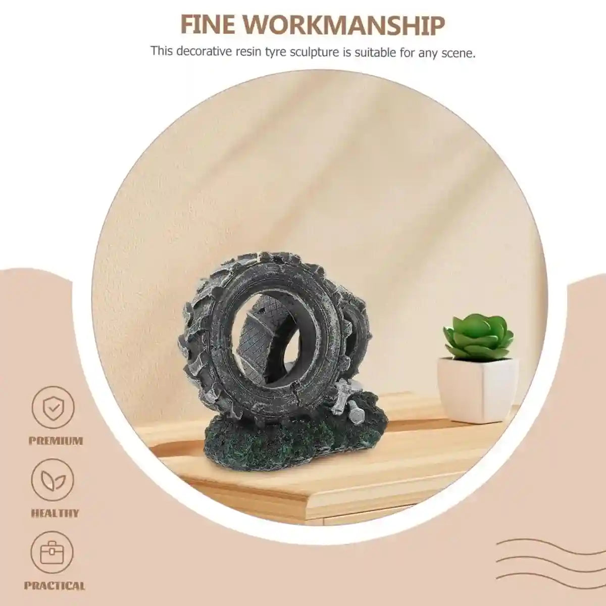 Vintage Resin Tire Ornament for Fish Tanks – Aquarium Decoration
