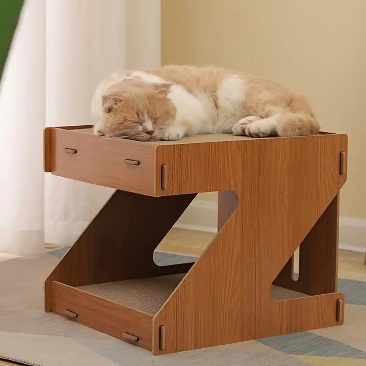 Solid Wood Cat House With Scratching Board Double-Layer Design
