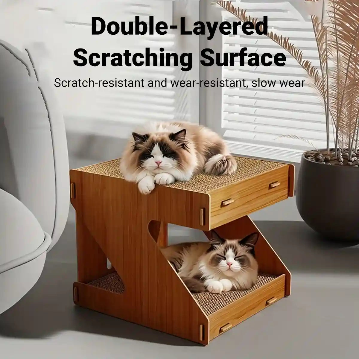 Solid Wood Cat House With Scratching Board Double-Layer Design