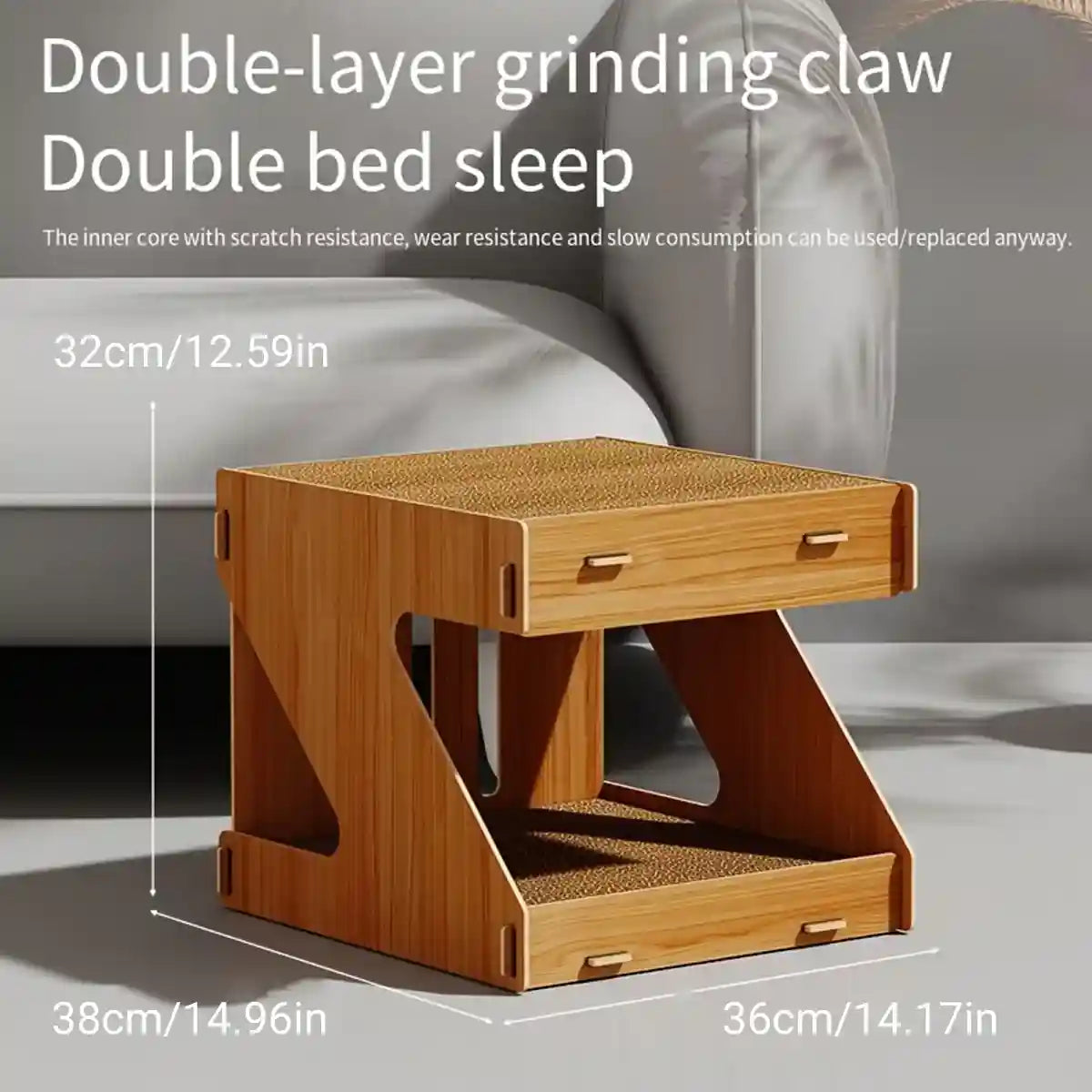 Solid Wood Cat House With Scratching Board Double-Layer Design