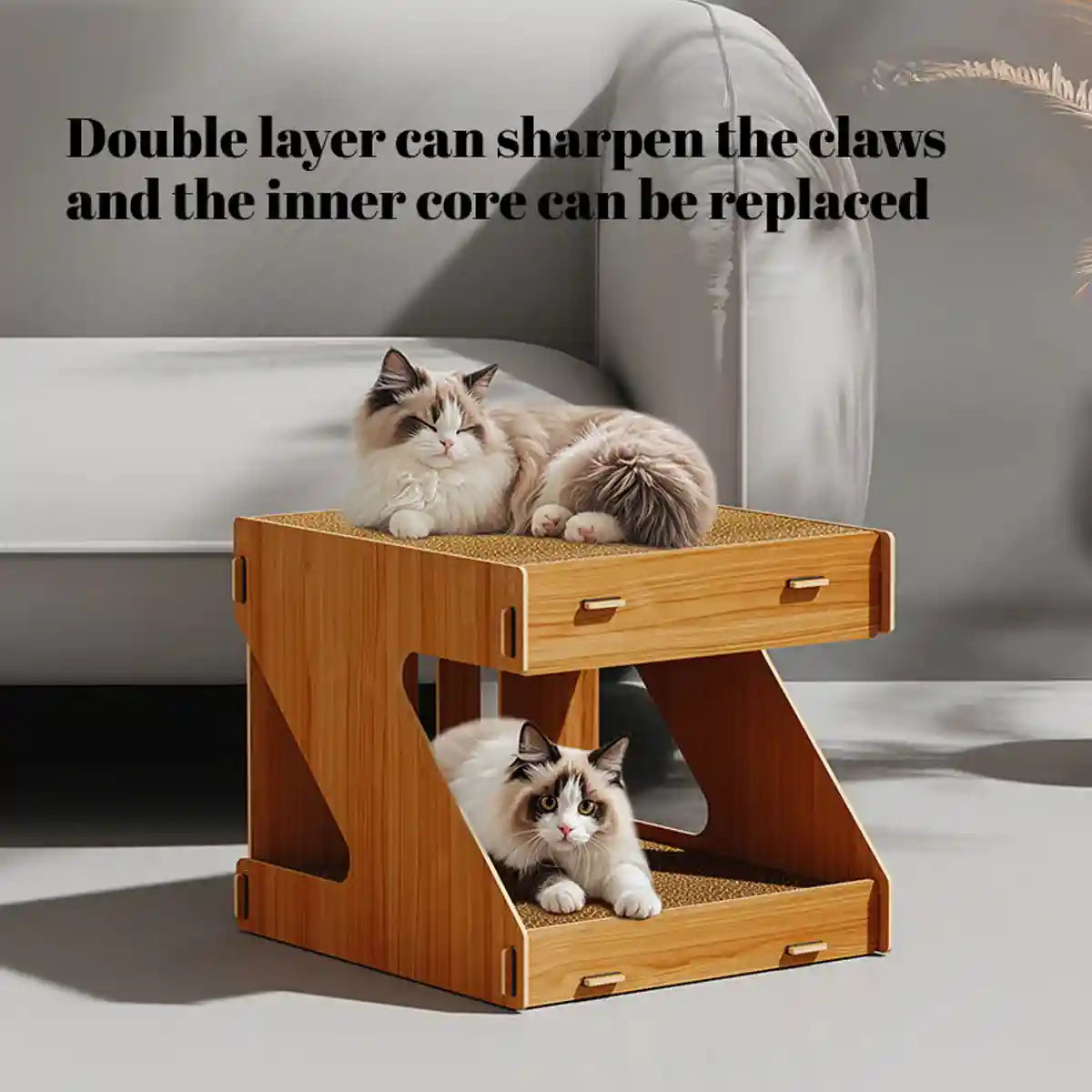 Solid Wood Cat House With Scratching Board Double-Layer Design