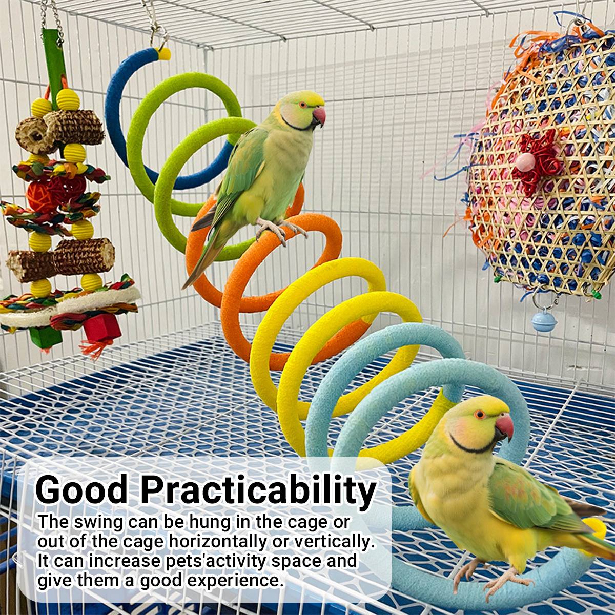 Vibrant Colour Stretchy Spiral Bird Swing Toy for Parrots & Budgies