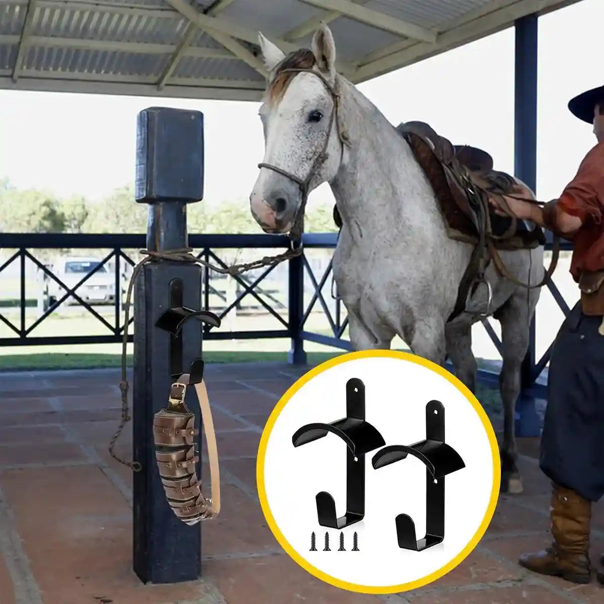 Horse Saddle Rack Wall Hooks Heavy-Duty Iron 2PCS