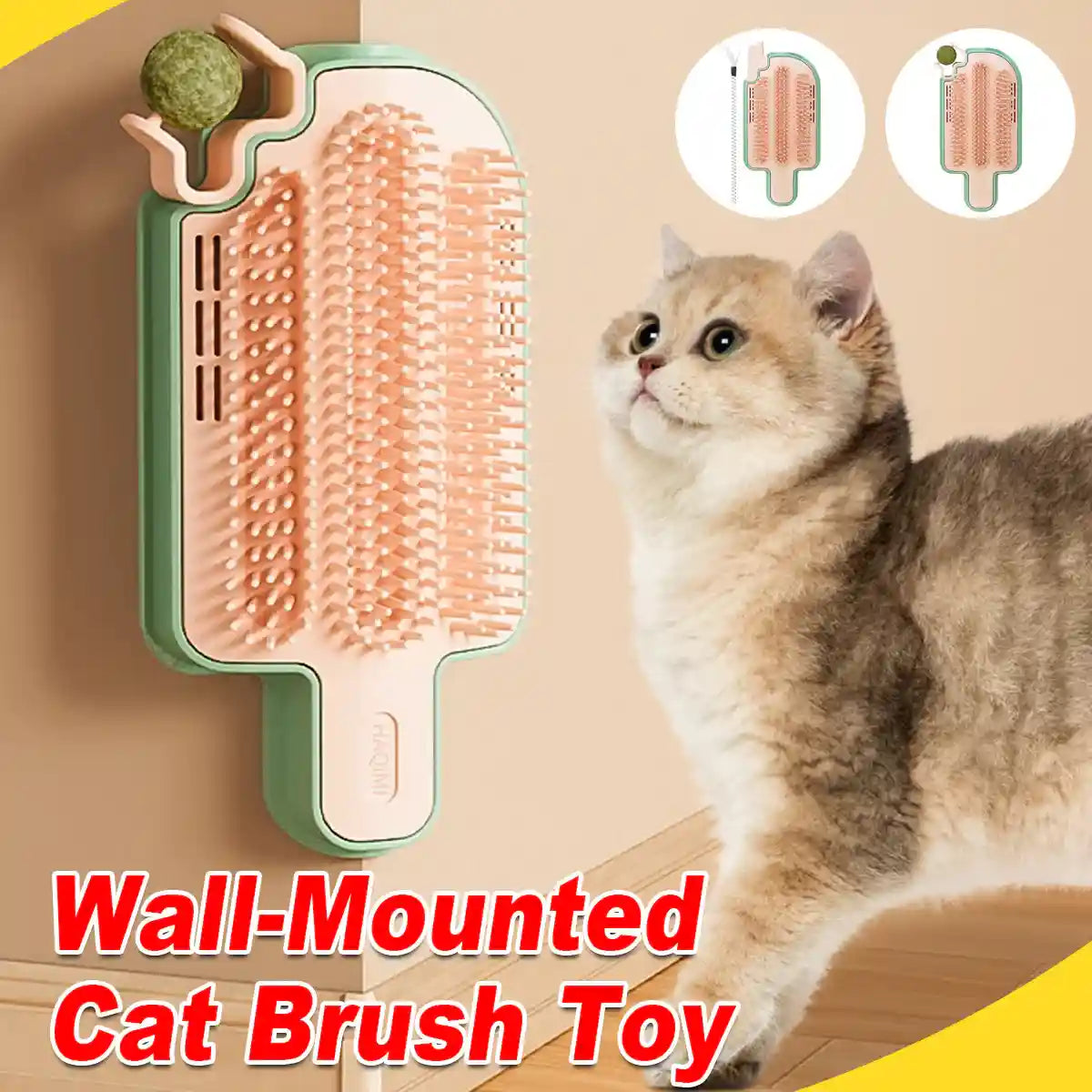 Wall-Mounted Ice Cream Cat Grooming Brush with Catnip or Teaser