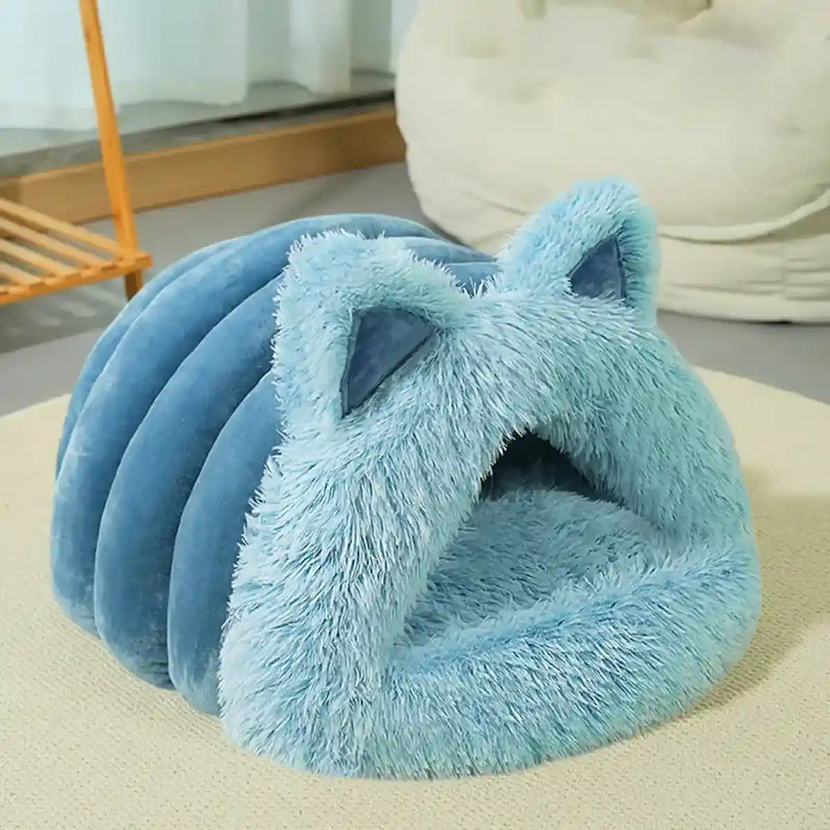 Cozy Cat Bed Cave for Winter Fluffy Covered Nest for Cats (M/L)