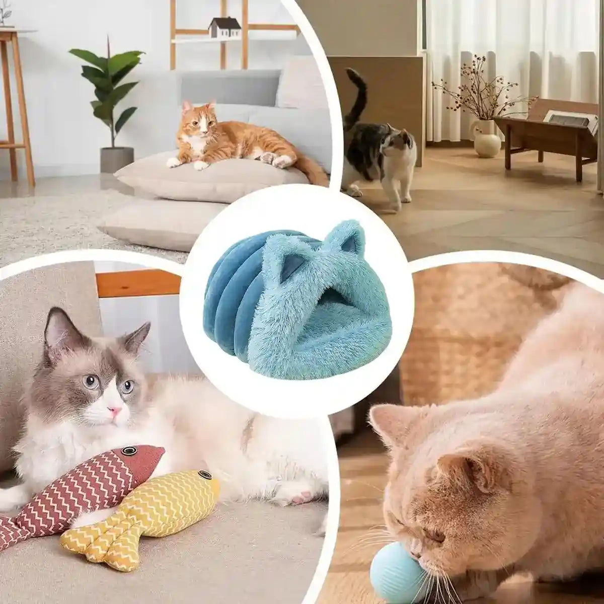 Cozy Cat Bed Cave for Winter Fluffy Covered Nest for Cats (M/L)