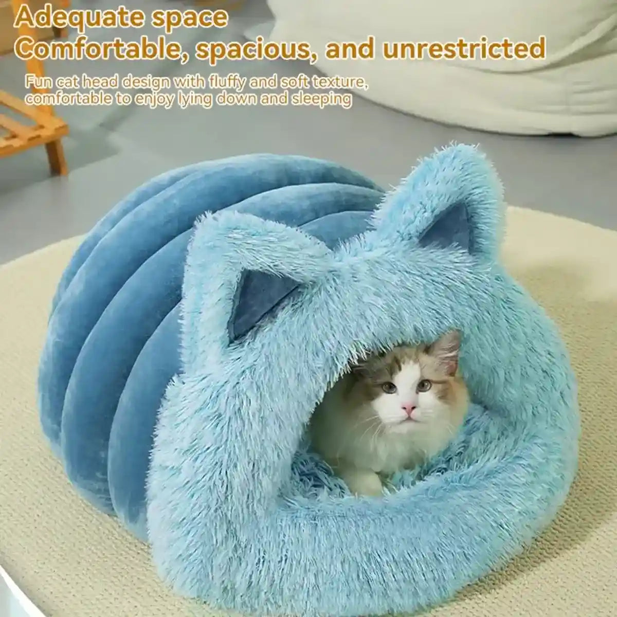 Cozy Cat Bed Cave for Winter Fluffy Covered Nest for Cats (M/L)