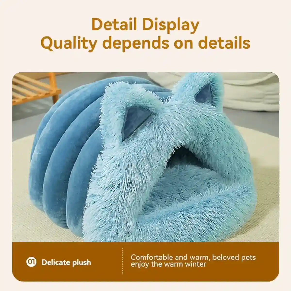 Cozy Cat Bed Cave for Winter Fluffy Covered Nest for Cats (M/L)