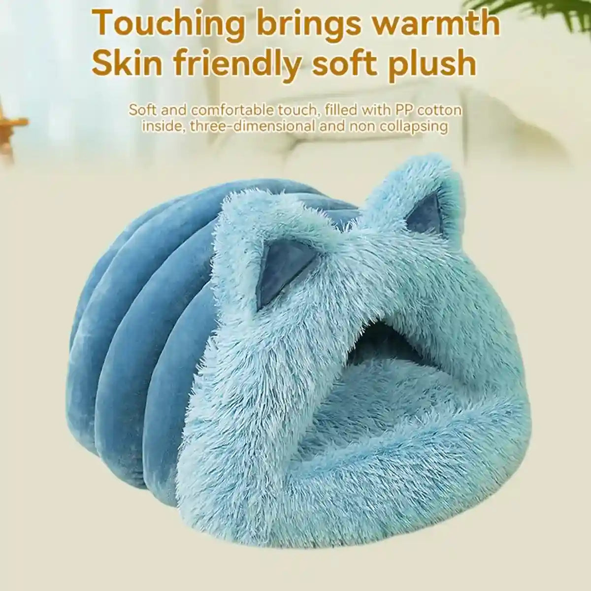 Cozy Cat Bed Cave for Winter Fluffy Covered Nest for Cats (M/L)