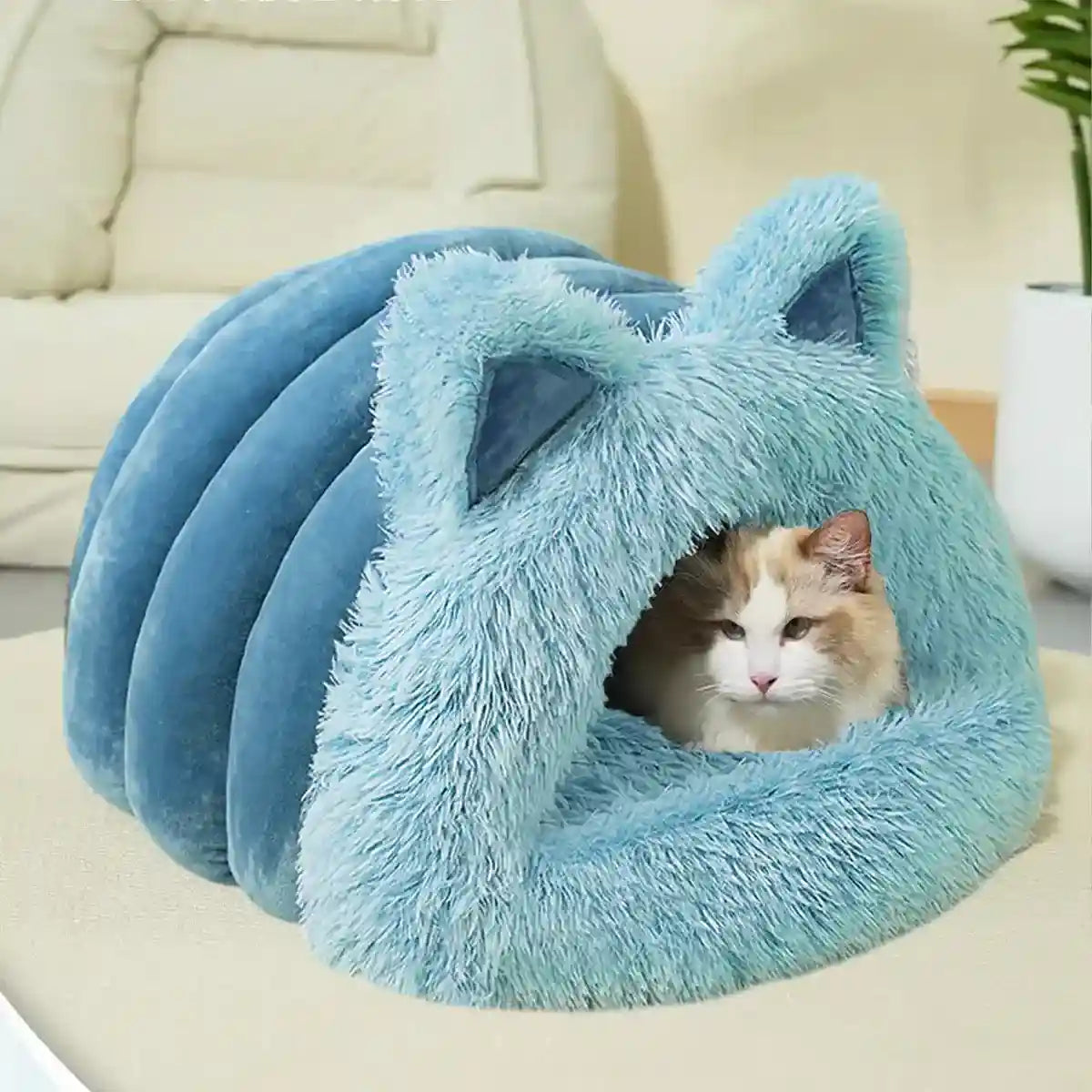 Cozy Cat Bed Cave for Winter Fluffy Covered Nest for Cats (M/L)