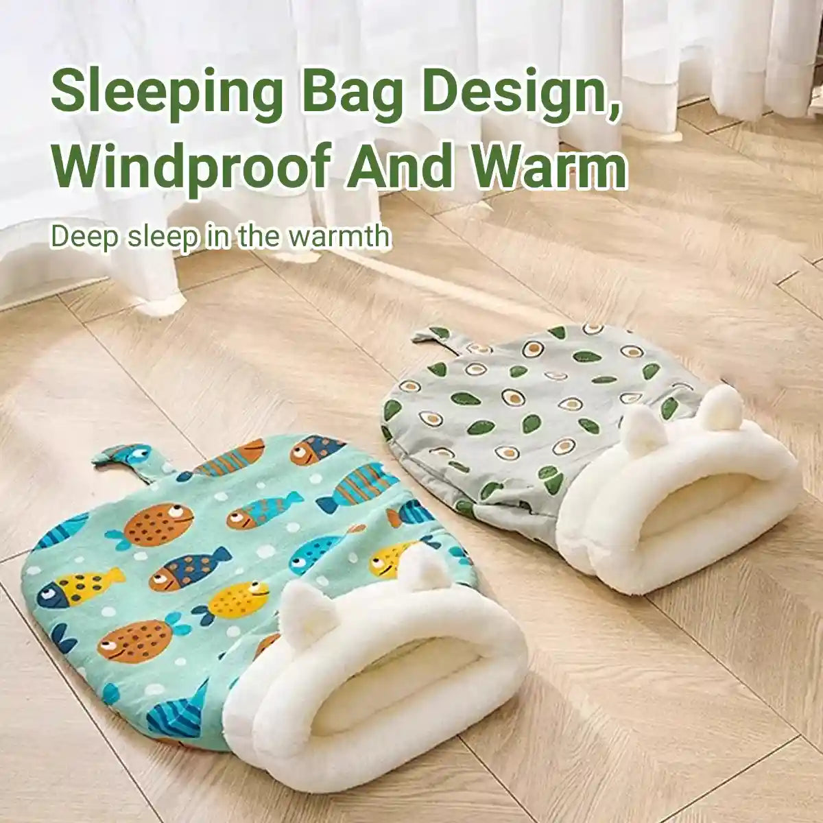 Warm Cat Sleeping Bag With Plush Lining And Cute Ears Design