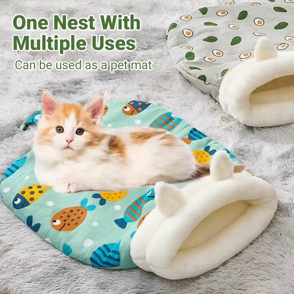Warm Cat Sleeping Bag With Plush Lining And Cute Ears Design