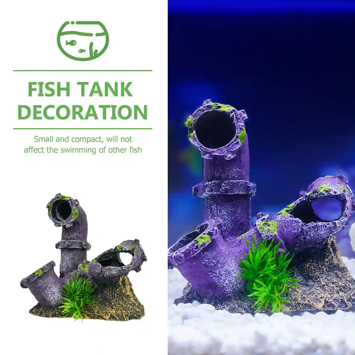 Aquarium Broken Pipe Ornament Resin Fish Tank Decoration