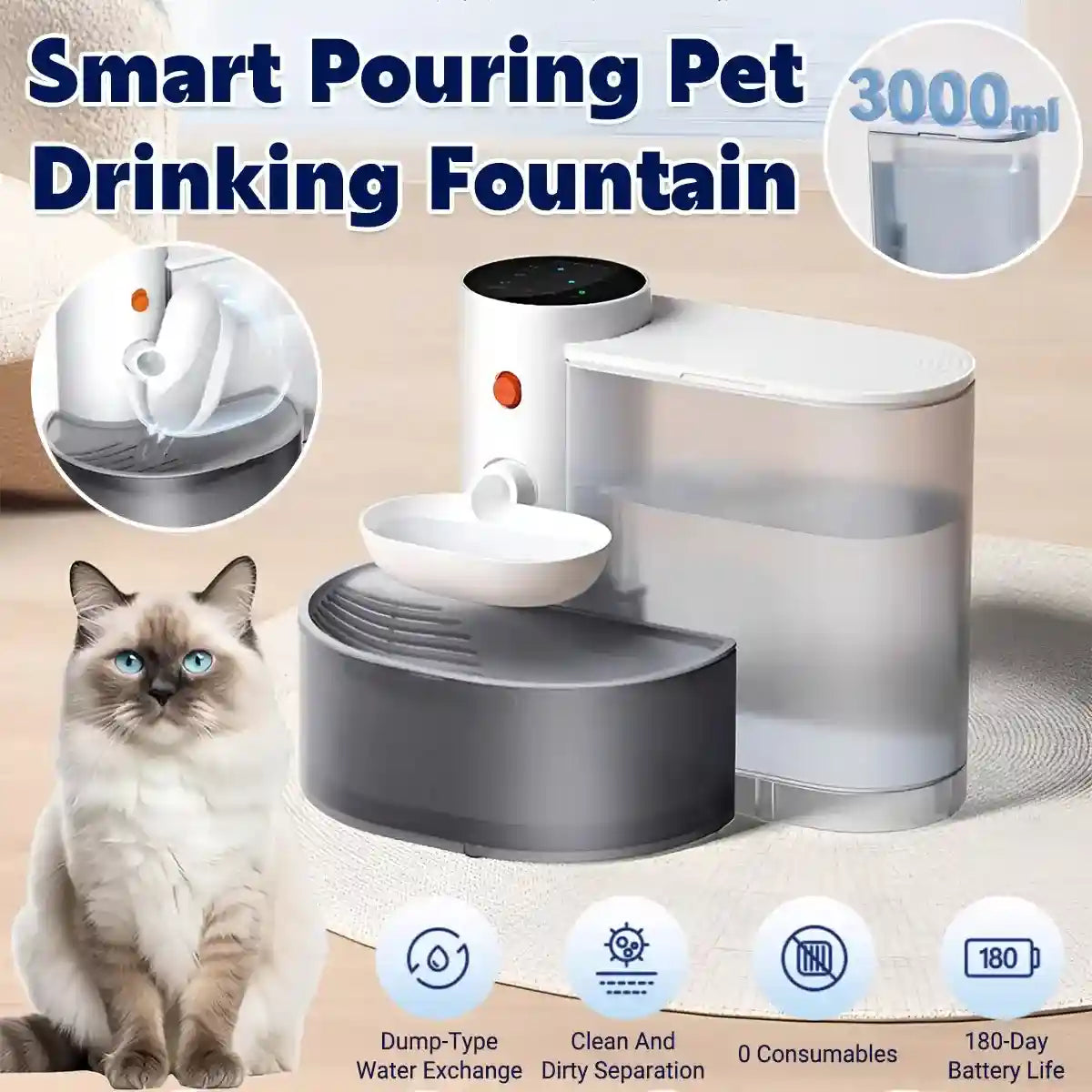 automatic smart pet water fountain with 3000ml tank