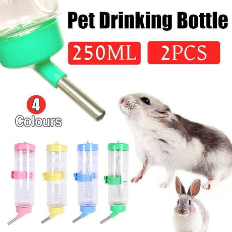 2x Small Animal Water Bottle 250ml 4 Colours