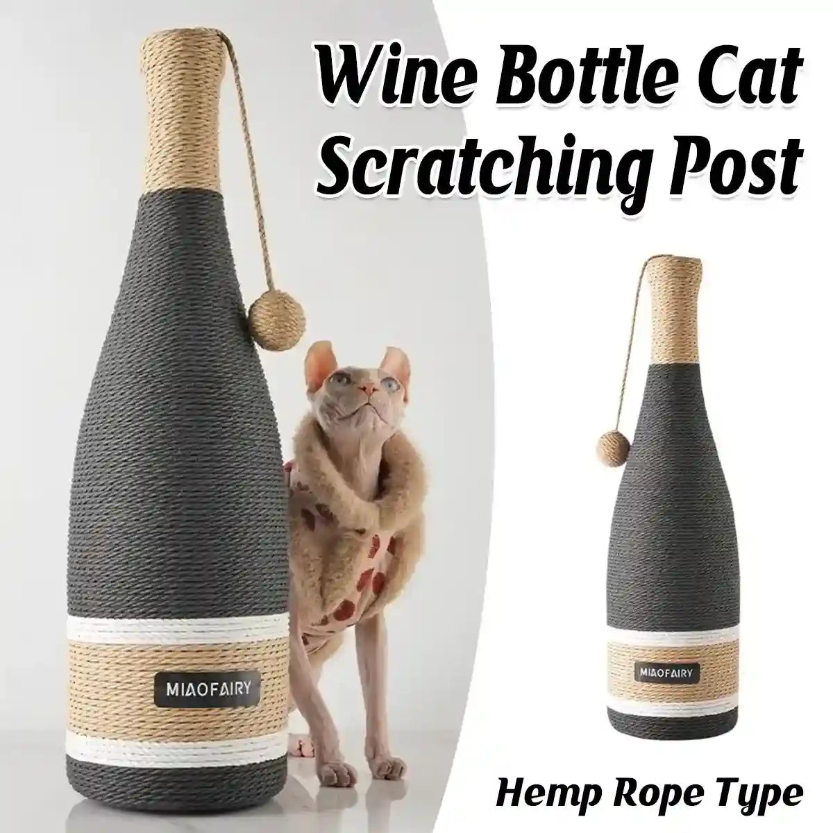 Wine Bottle Shaped Cat Scratching Post Stylish Hemp Rope Toy