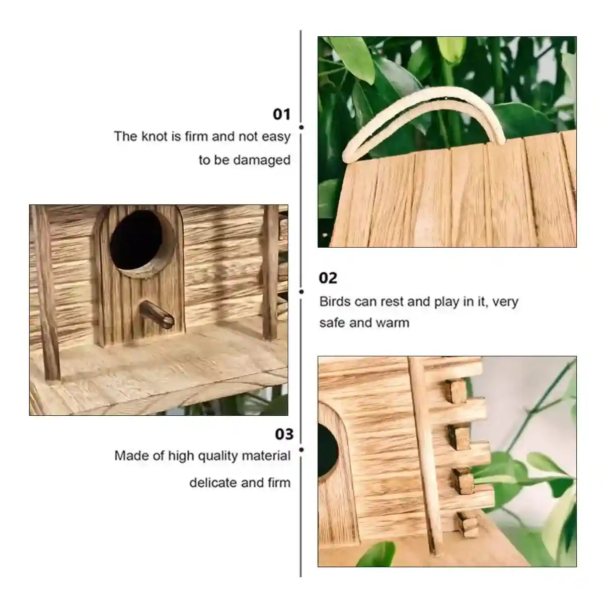 Rustic Hanging Wood Birdhouse for Outdoor Garden Decoration