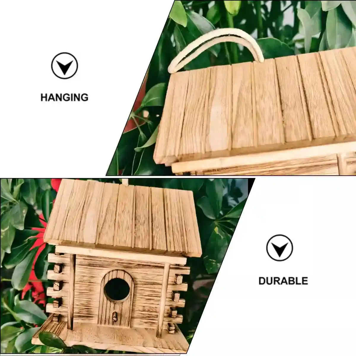 Rustic Hanging Wood Birdhouse for Outdoor Garden Decoration