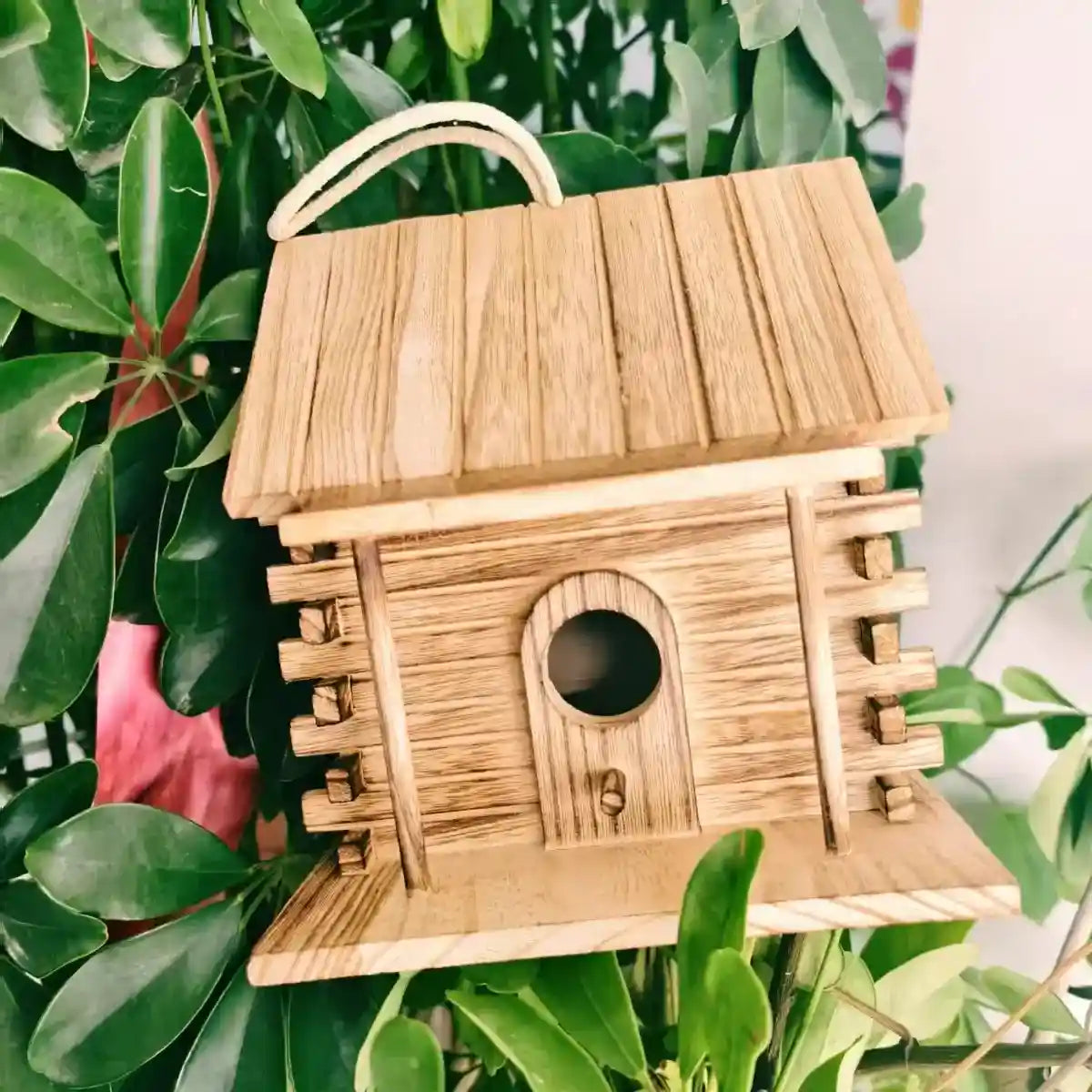Rustic Hanging Wood Birdhouse for Outdoor Garden Decoration