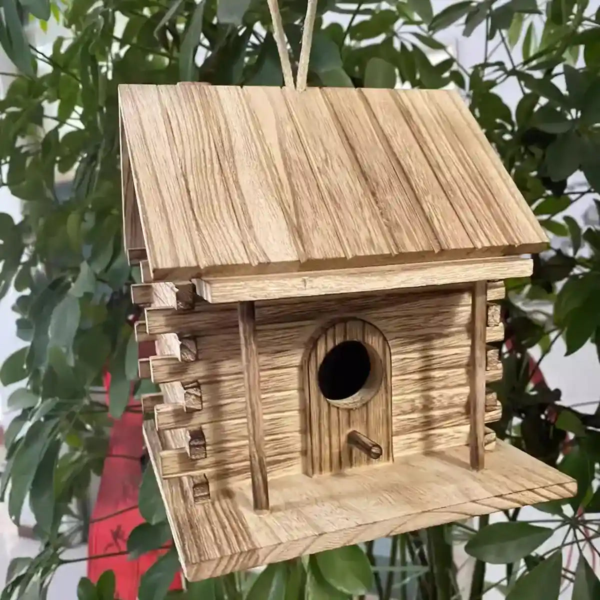 Rustic Hanging Wood Birdhouse for Outdoor Garden Decoration
